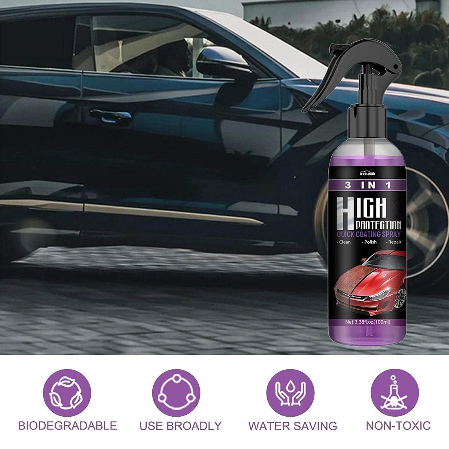 Hydrophobic Nano Coating Car Polish Spray – 3-in-1 Scratch Protection (Pack of 2)