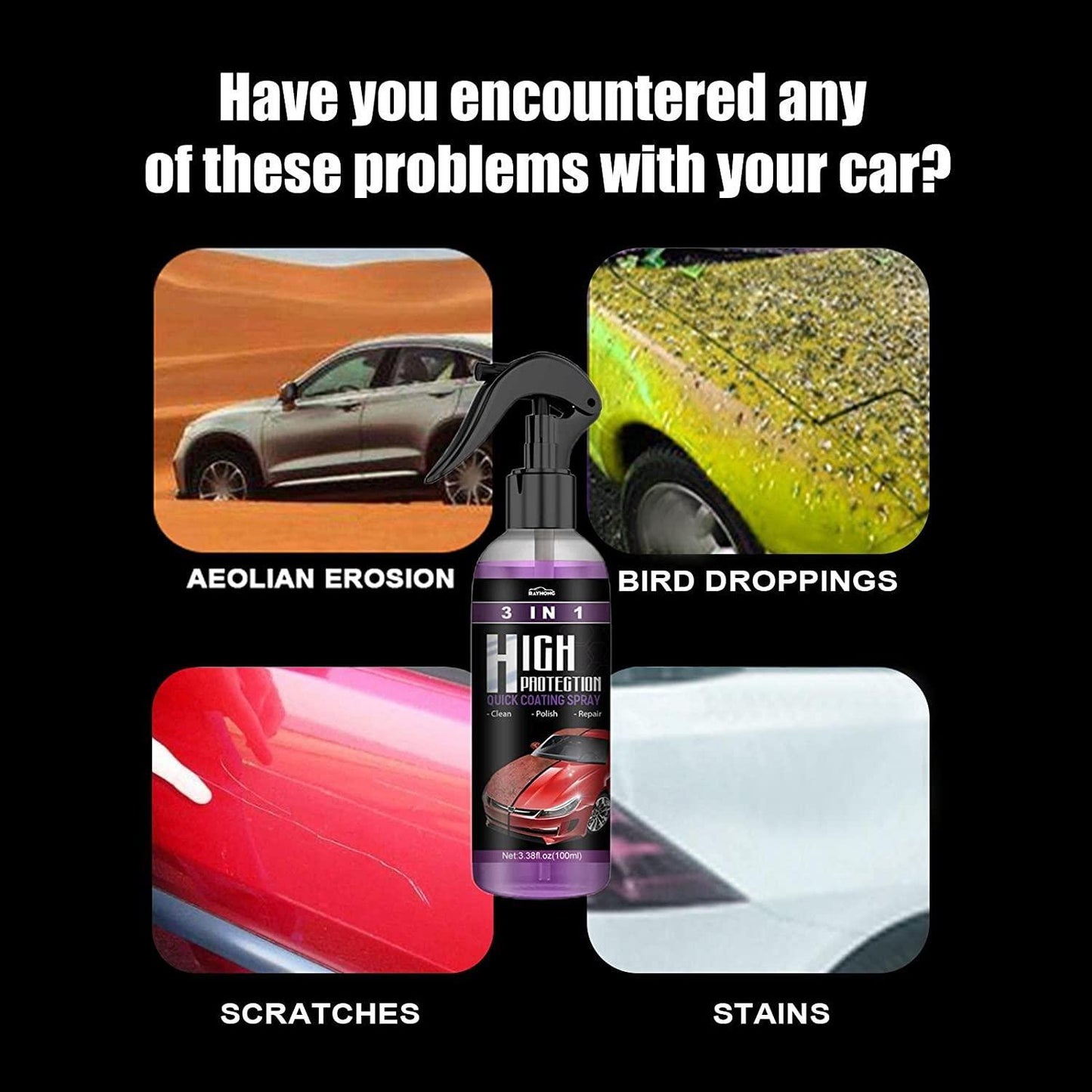 Hydrophobic Nano Coating Car Polish Spray – 3-in-1 Scratch Protection (Pack of 2)