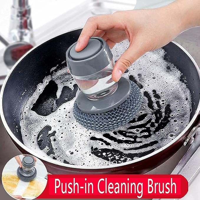 Soap Dispensing Dish Brush – Pressing Cleaning Brush with Built-In Soap Dispenser