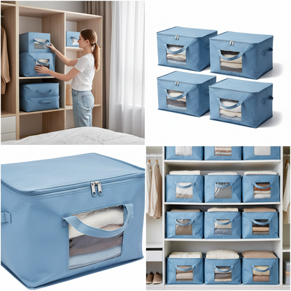 Foldable Saree Cover/Cloth Storage Bag/Wardrobe Organizer with Zip & Transparent Window (Pack of 6)