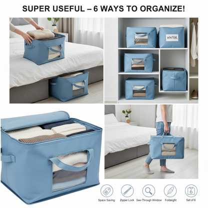Foldable Saree Cover/Cloth Storage Bag/Wardrobe Organizer with Zip & Transparent Window (Pack of 6)
